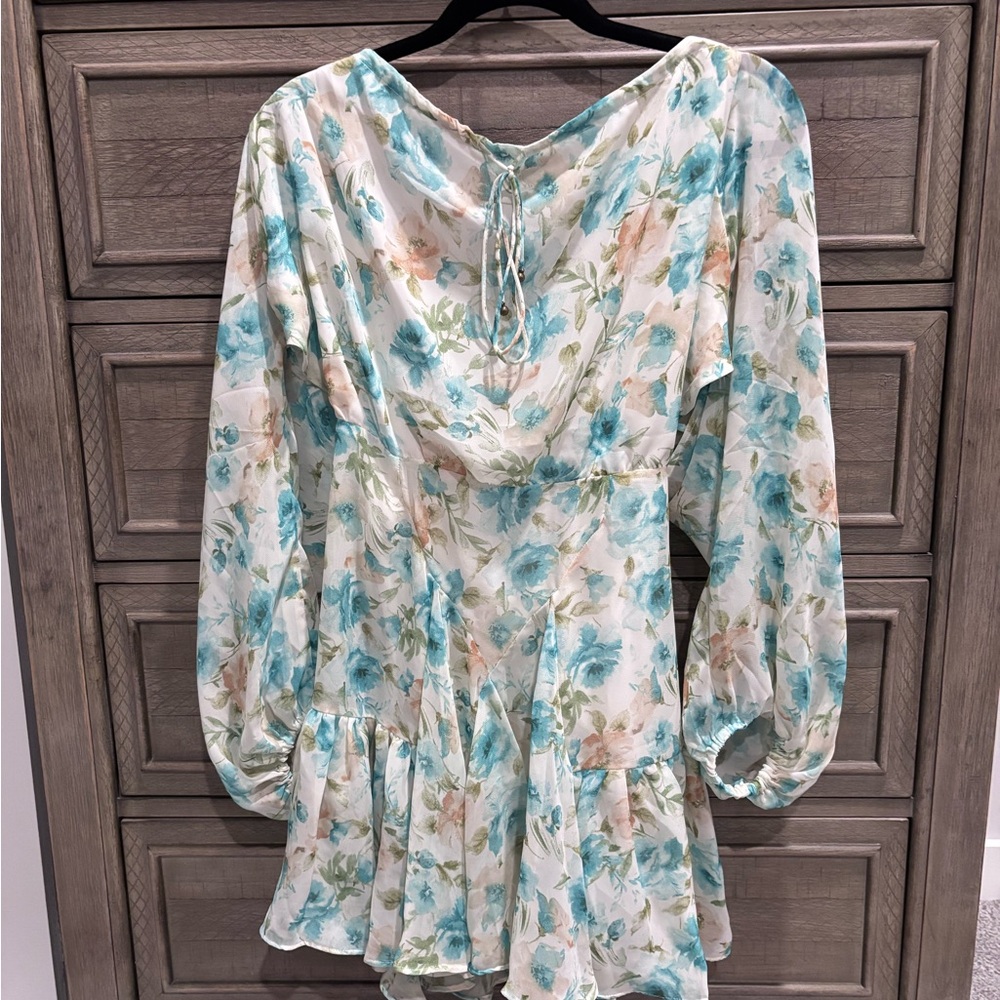 3/$30 Mix & Match - Floral Mini Dress with Blue and Cream Accents, Small